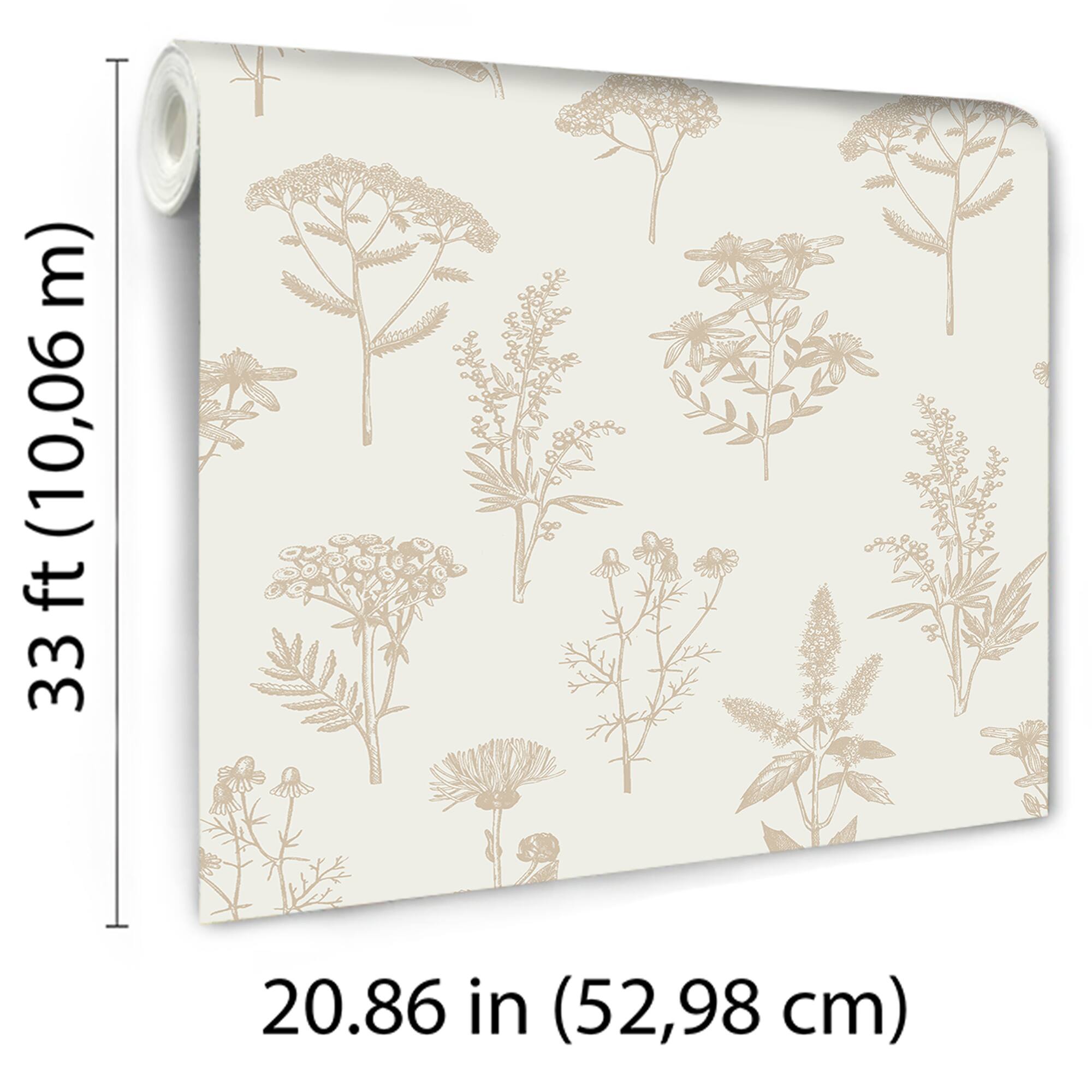 Designs Direct Luminous Botanical Sketch Metallic Wallpaper